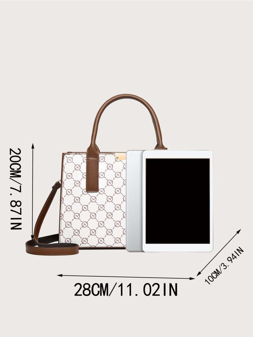 Geometric & Letter Graphic Square Bag With Geometric Charm