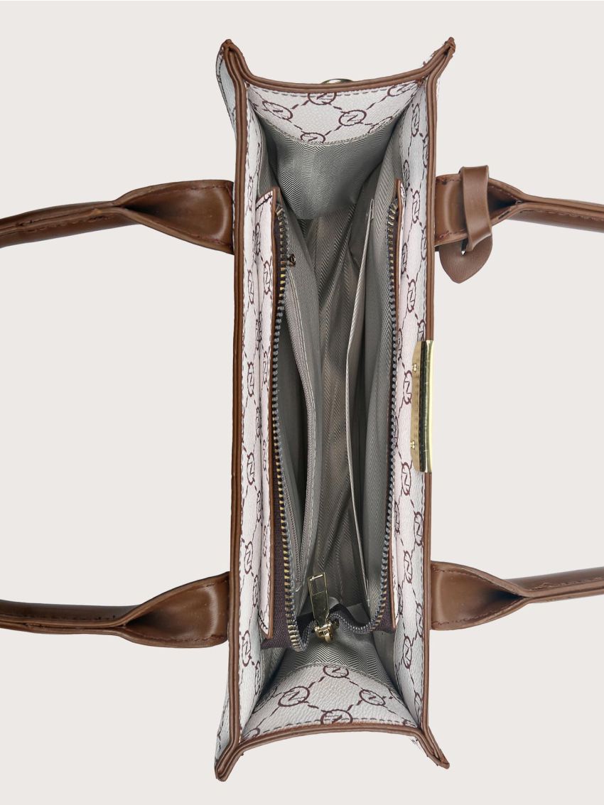 Geometric & Letter Graphic Square Bag With Geometric Charm