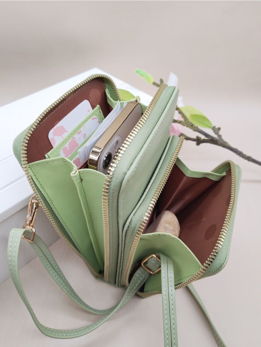 Green Fashionable Phone Wallet Pocket Front Credit Card Holder For Daily
