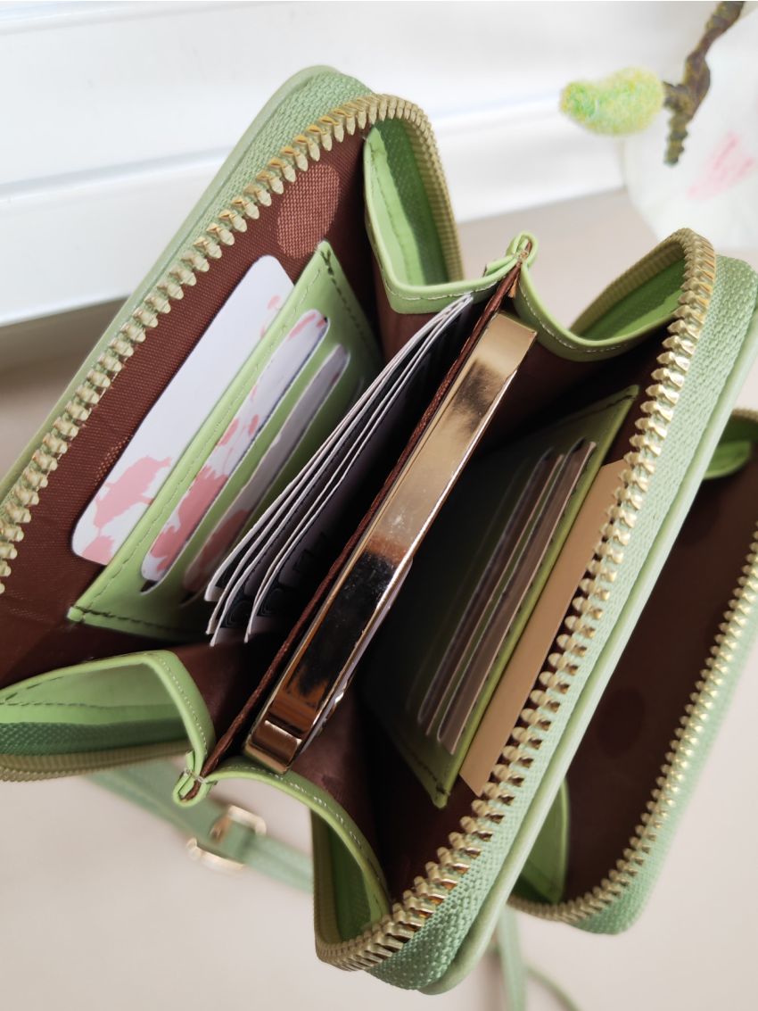 Green Fashionable Phone Wallet Pocket Front Credit Card Holder For Daily