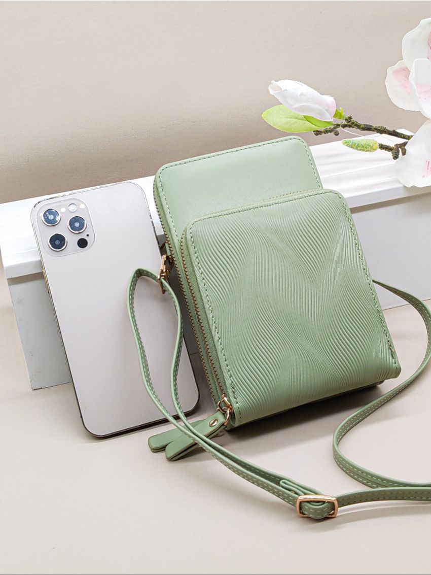 Green Fashionable Phone Wallet Pocket Front Credit Card Holder For Daily