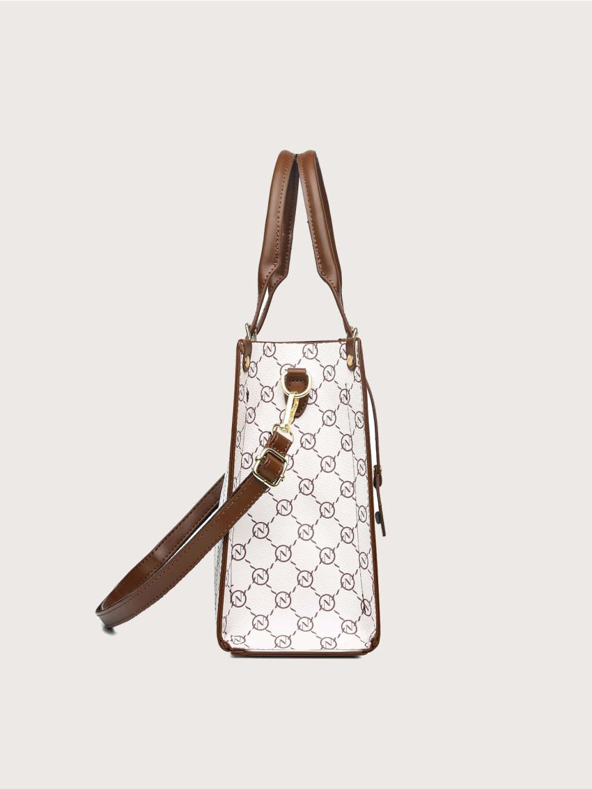 Geometric Pattern Square Bag With Bag Charm
