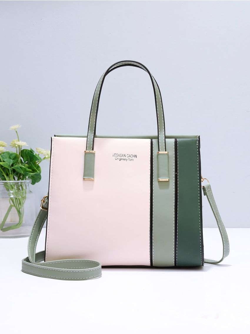 Colorblock Letter Graphic Satchel Bag, Mothers Day Gift For Mom