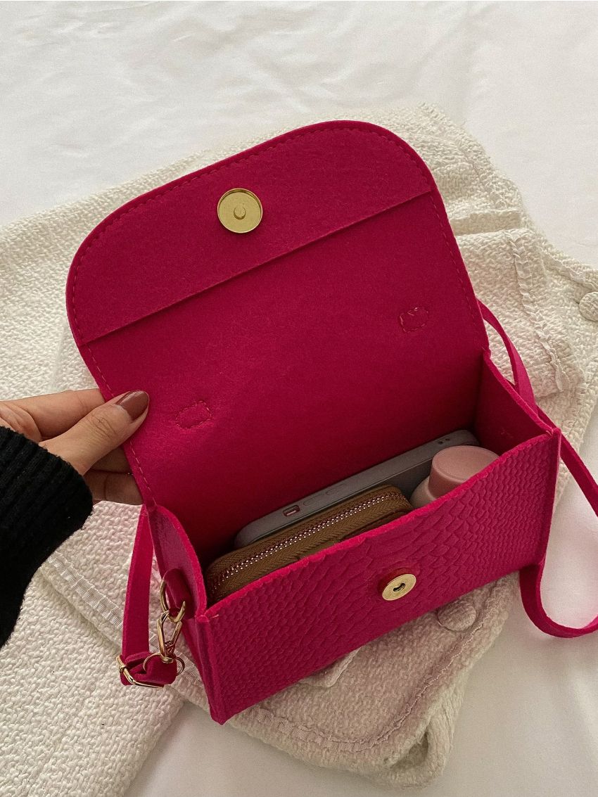 Mini Neon Pink Snakeskin Embossed Flap Square Bag