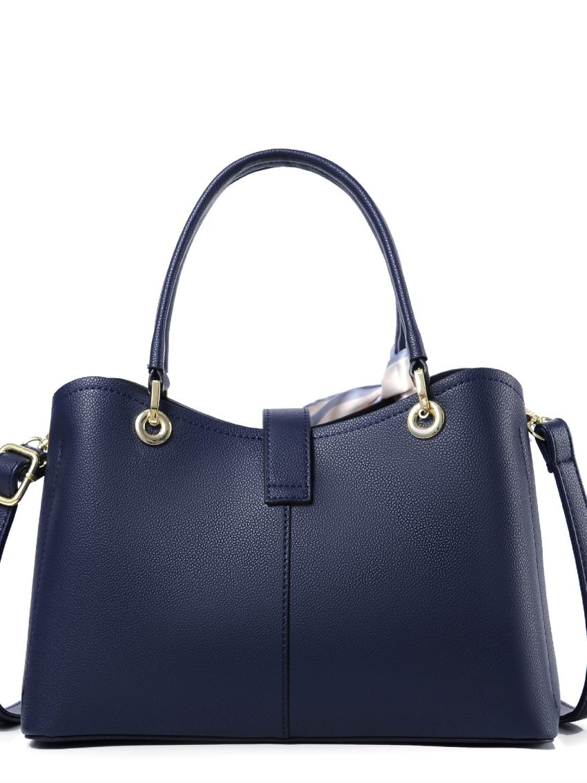 Litchi Embossed Twilly Scarf Decor Twist Lock Square Bag