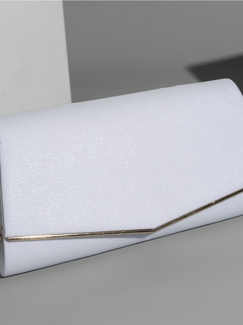 Glitter Metal Decor Flap Square Bag