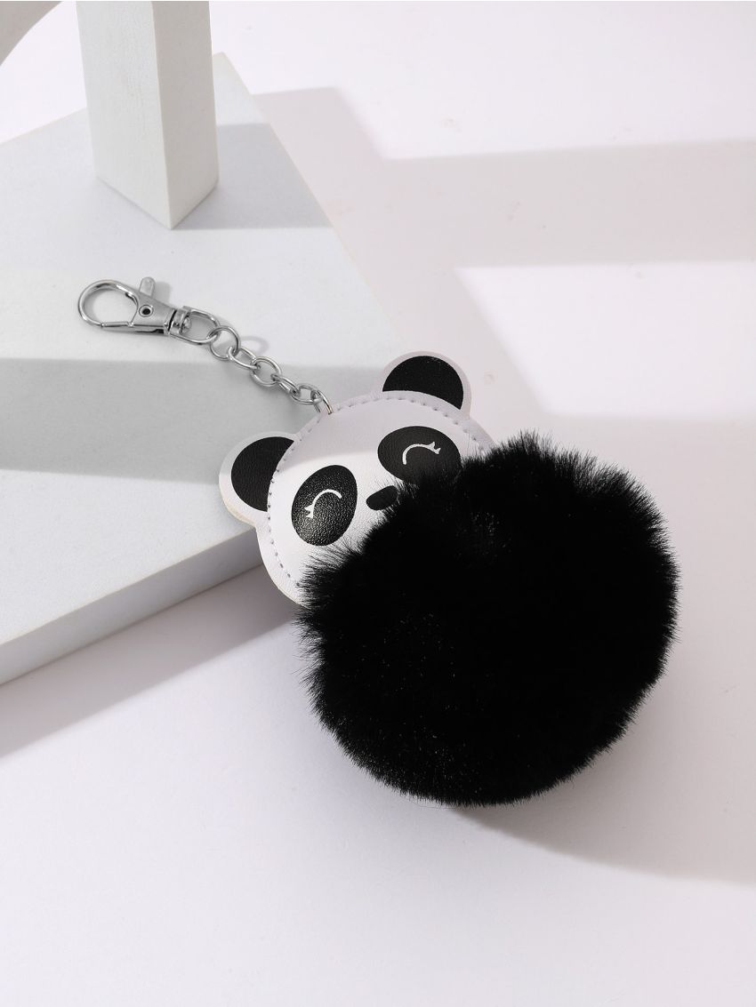 Cartoon Panda & Pompom Design Bag Charm