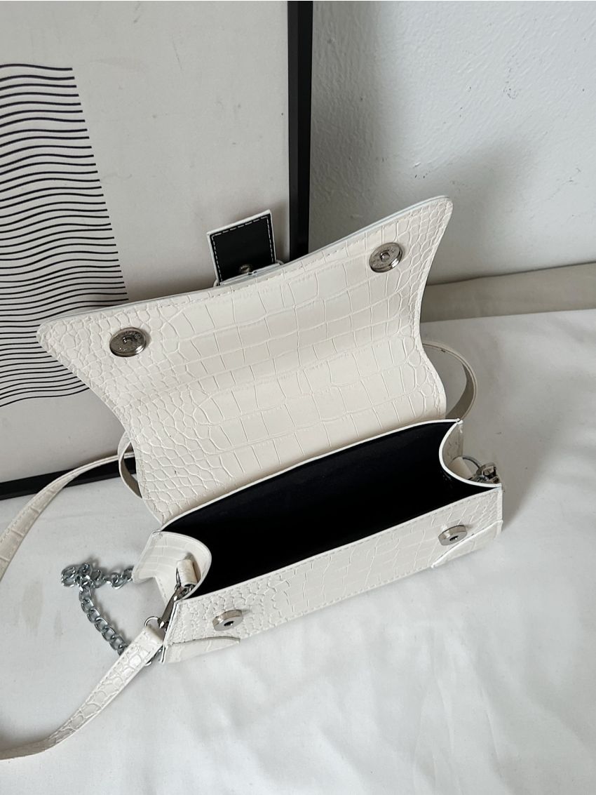Crocodile Embossed Buckle Decor Flap Chain Square Bag