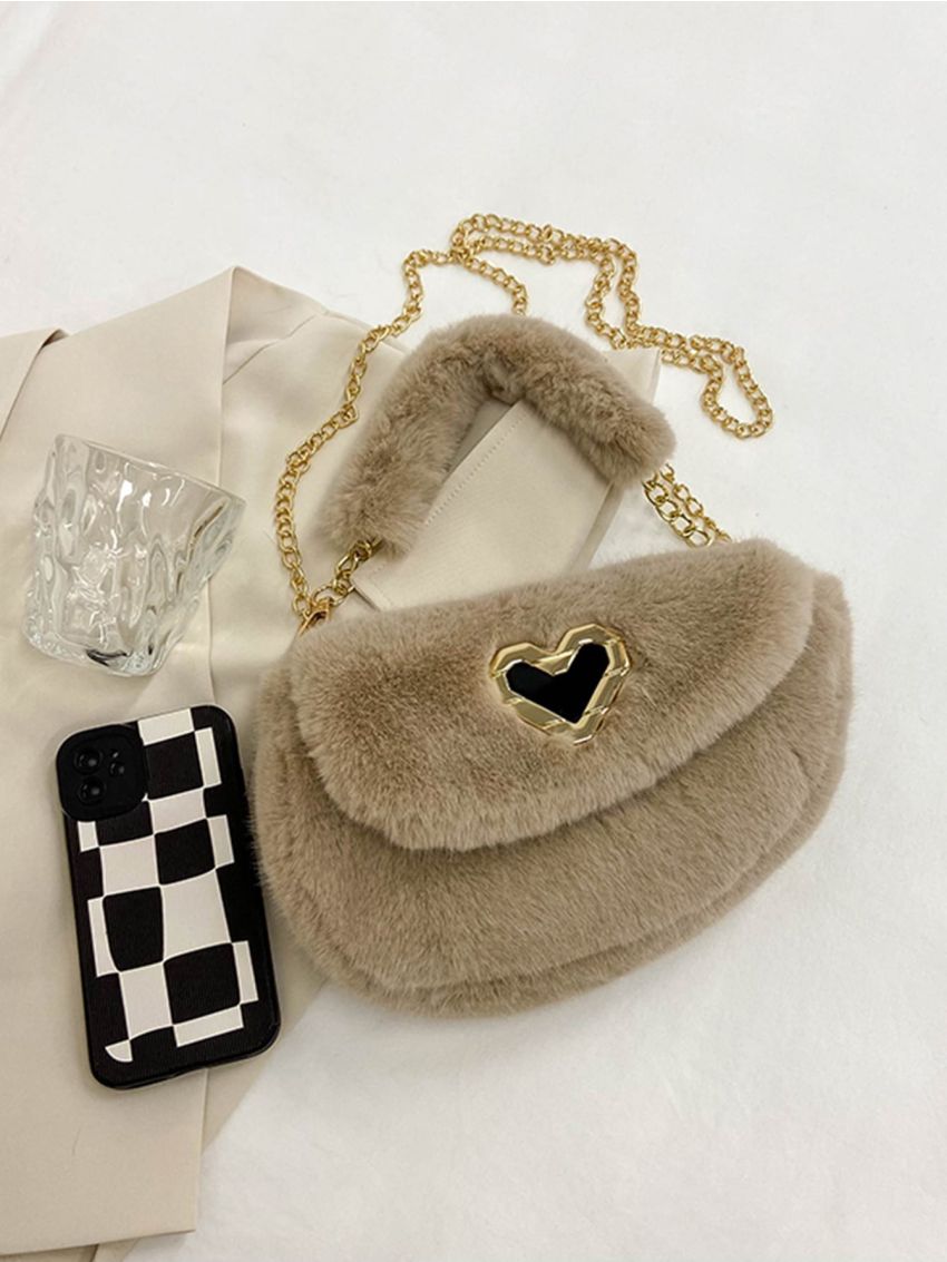 Heart Decor Flap Flannelette Novelty Bag