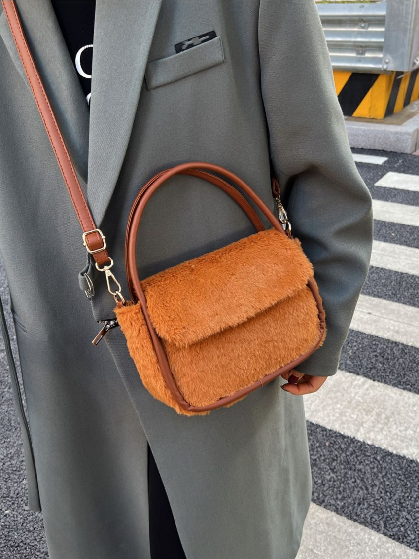 Minimalist Flap Flannelette Square Bag