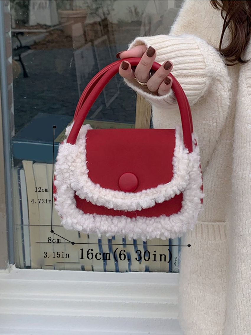Fuzzy Trim Flap Square Bag
