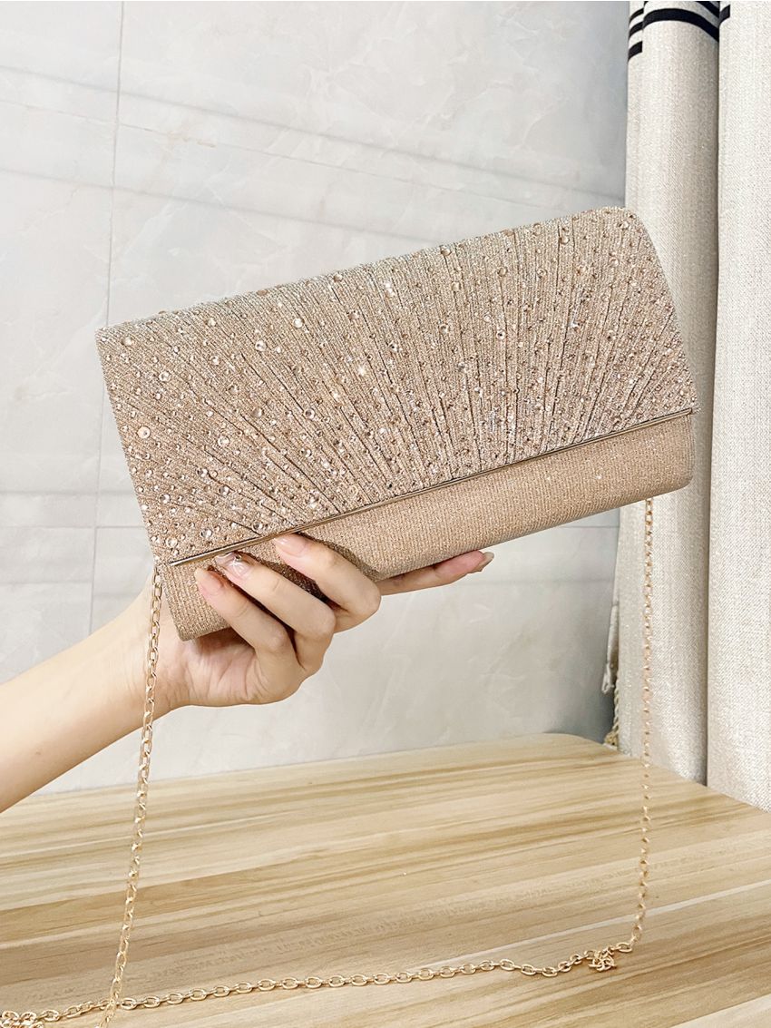 Glitter Rhinestone Decor Flap Square Bag