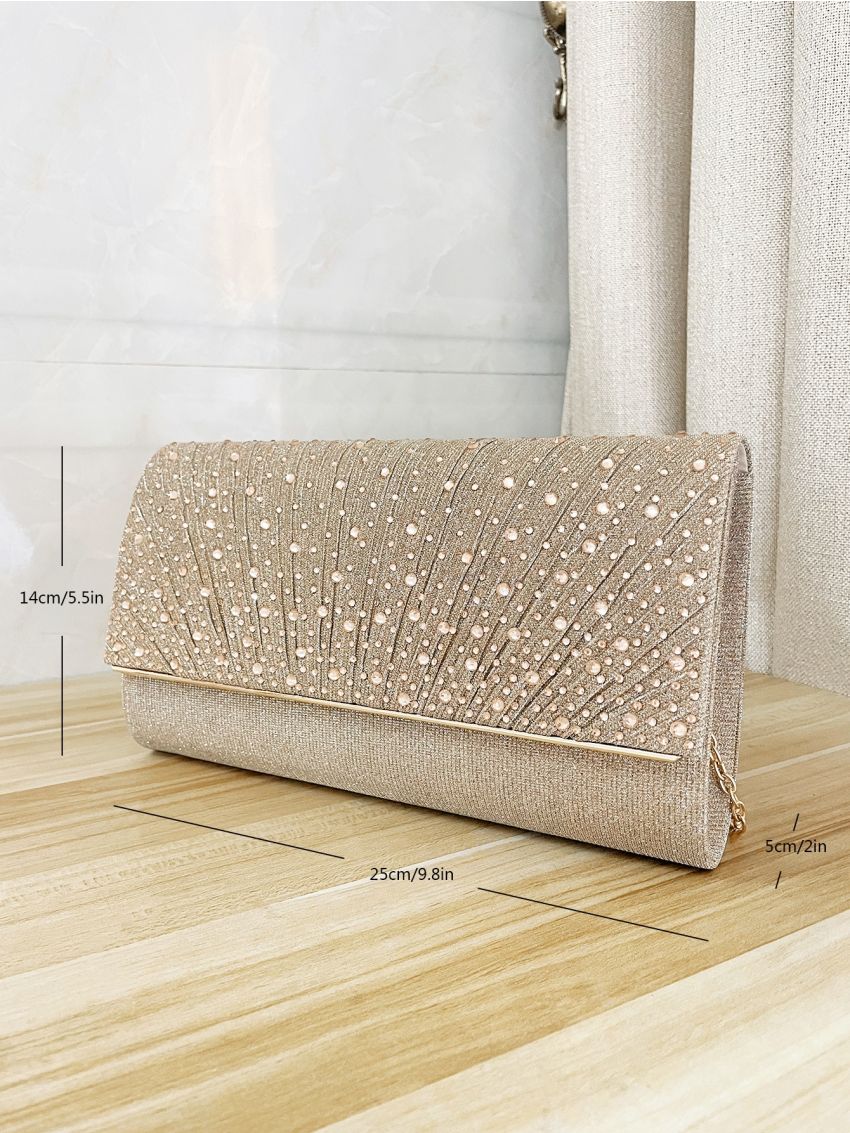 Glitter Rhinestone Decor Flap Square Bag