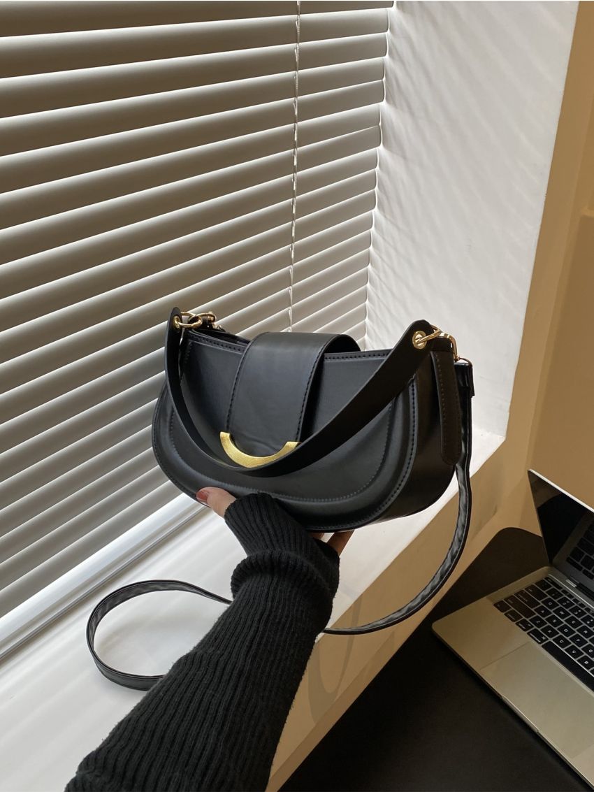 Medium Hobo Bag Black Metal Decor Top Handle