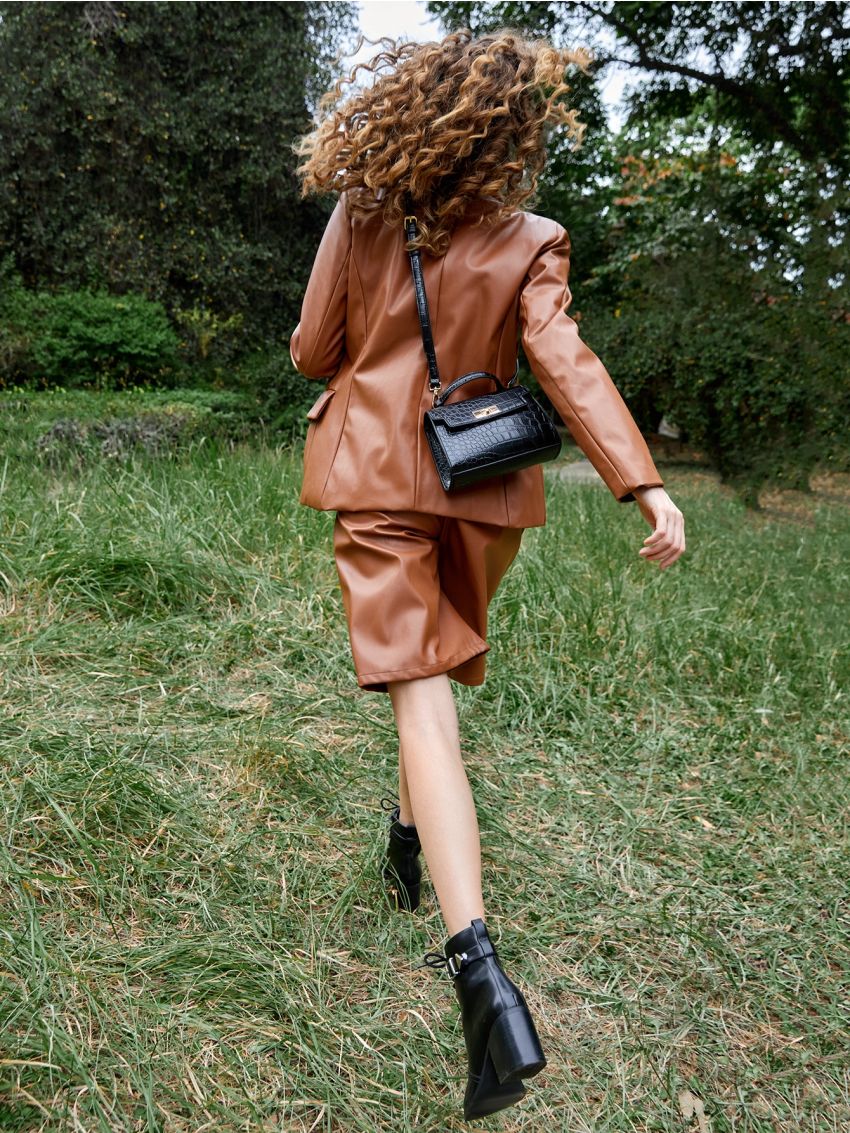 evolu  Crocodile Embossed Square Bag