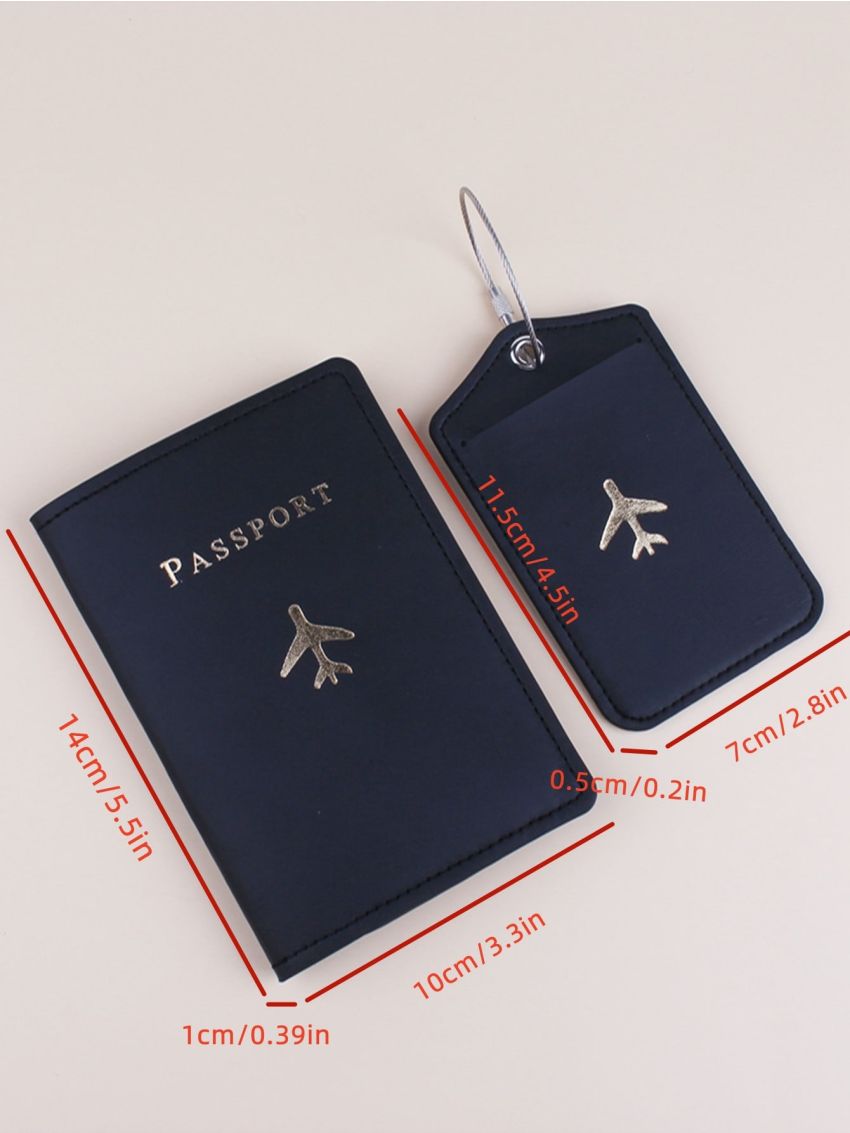 Metallic Airplane & Letter Graphic Passport Case & Luggage Tag