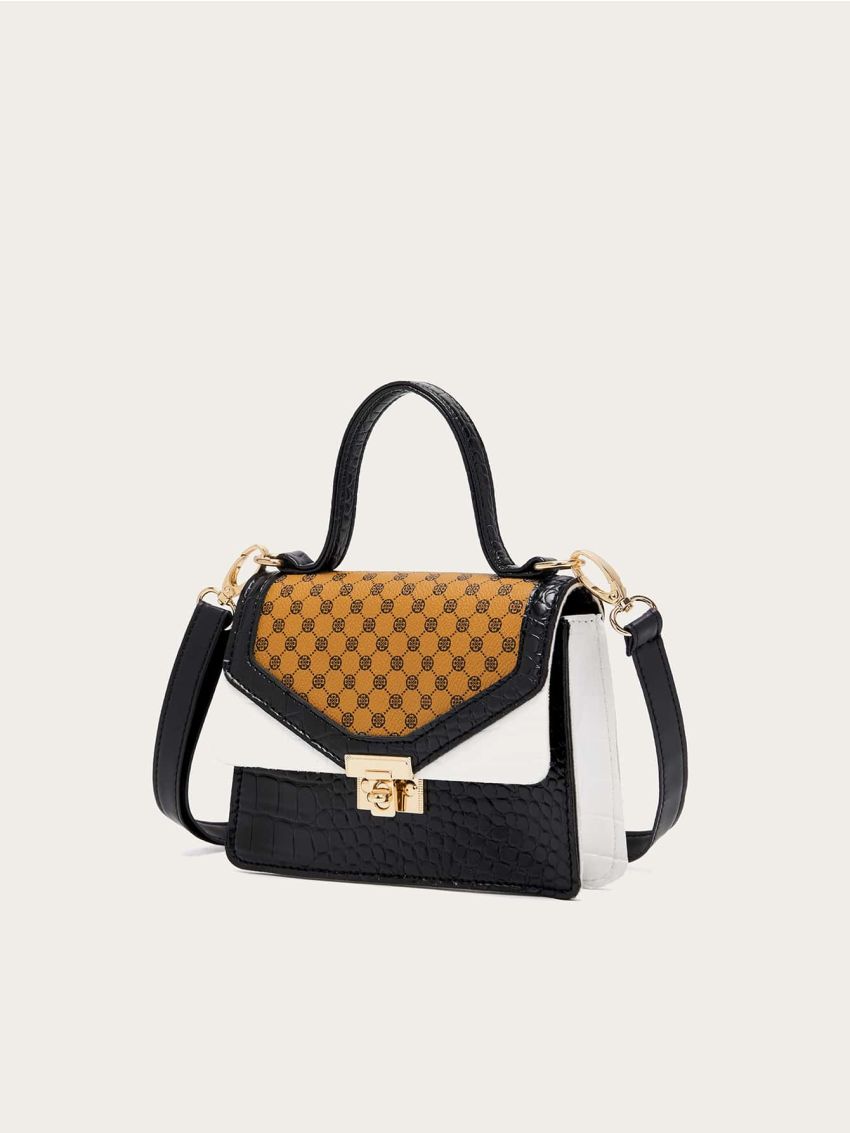 Mini Geometric Pattern Flap Square Bag