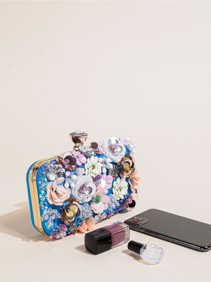 Mini Bead & Flower Decor Chain Box Bag