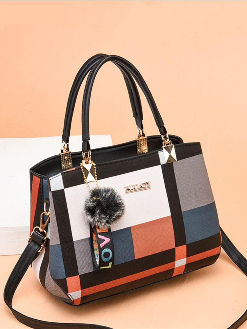 Plaid Pattern Satchel Bag, Stylish Colorblock Double Handle Purse, Women's Fashion Crossbody Bag, Mothers Day Gift For Mom
