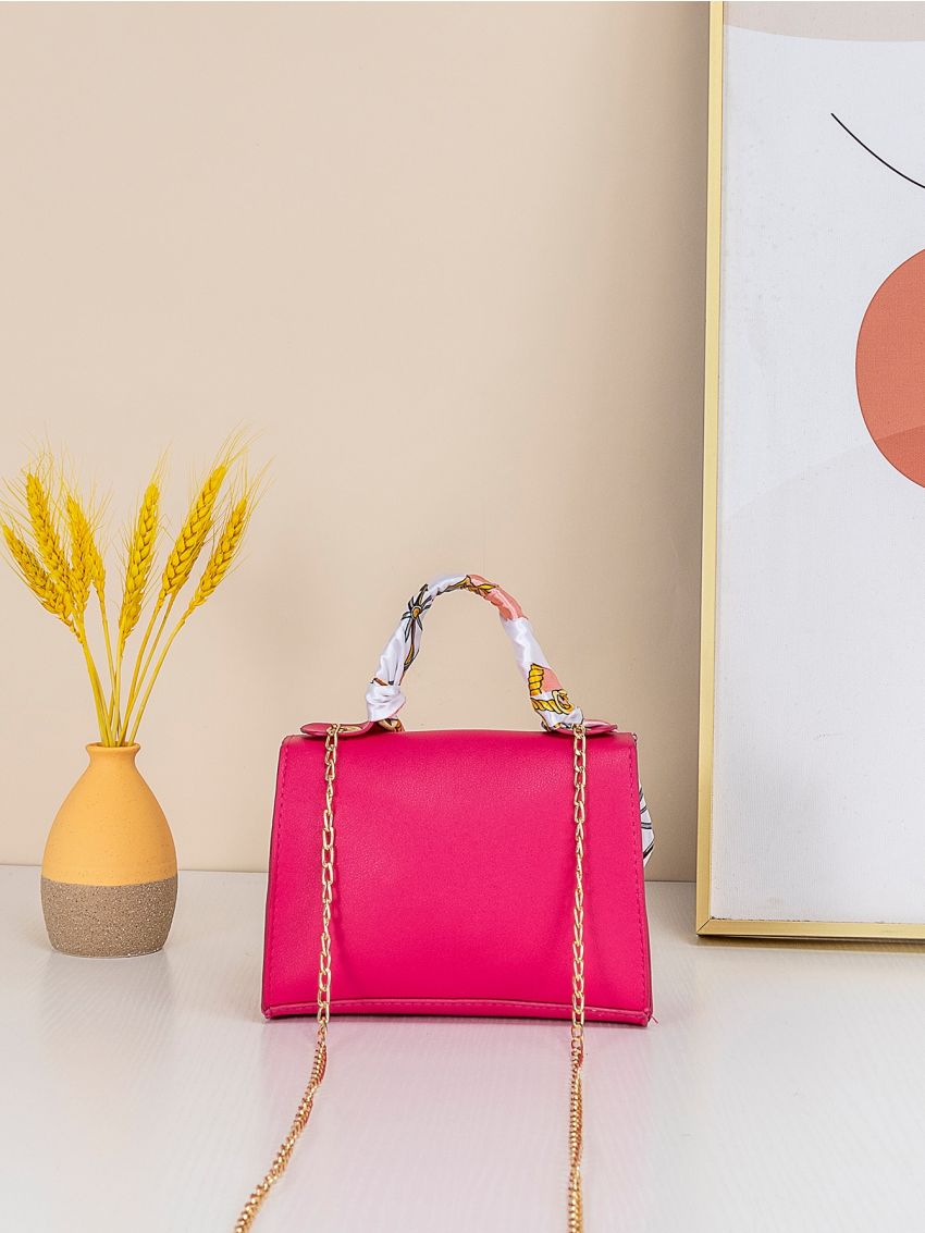 Mini Neon Pink Random Pattern Twilly Scarf Decor Square Bag