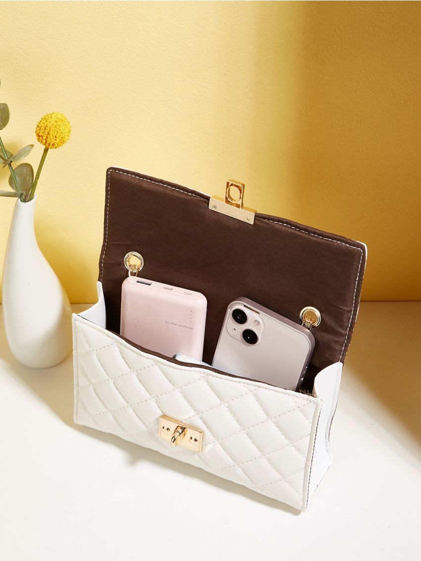 Quilted Twist Lock Flap Square Bag