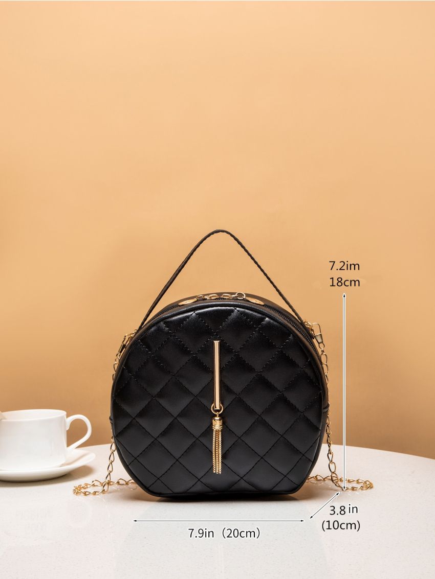 Tassel Decor Quilted Circle Bag