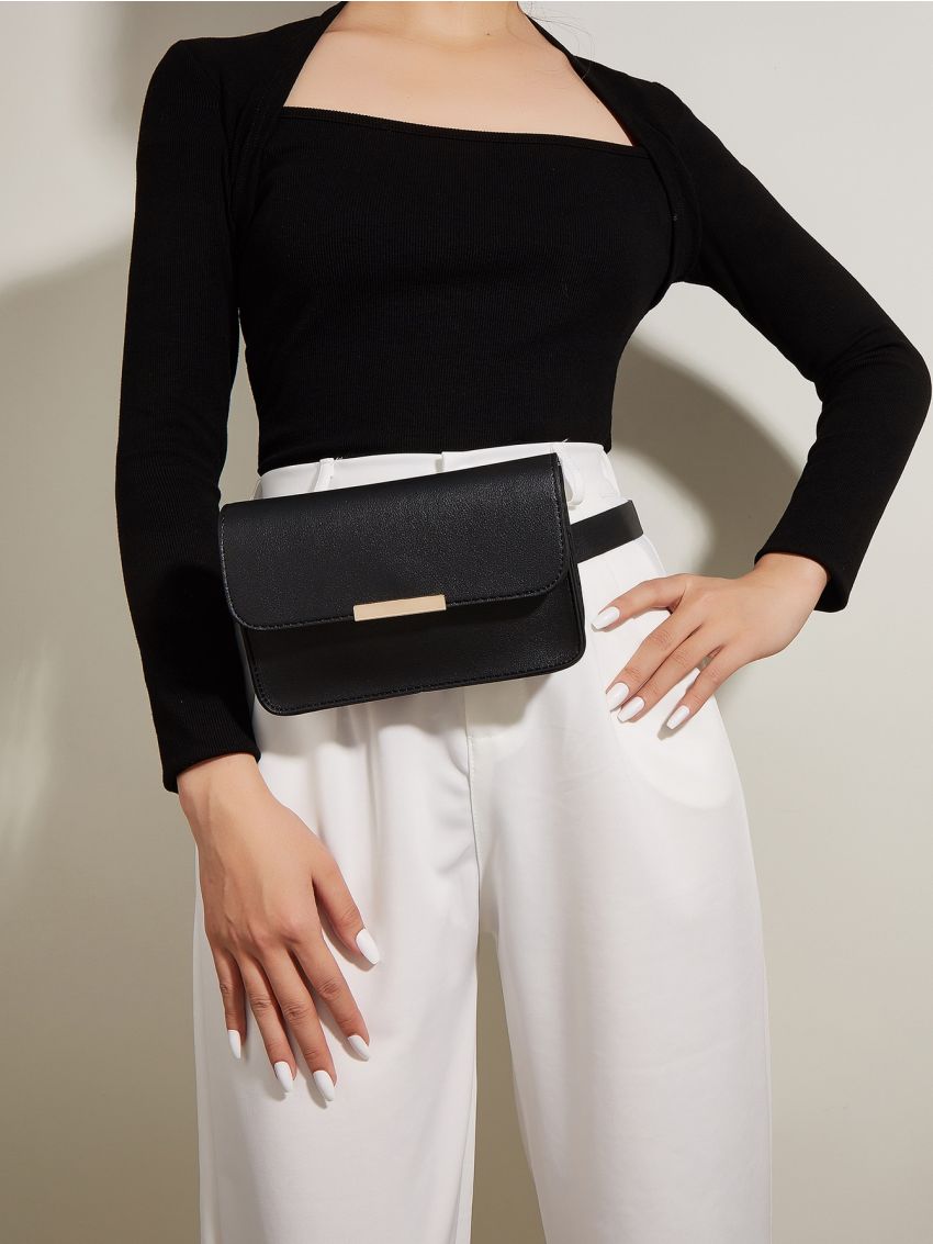 Mini Metal Detail Flap Belt Bag