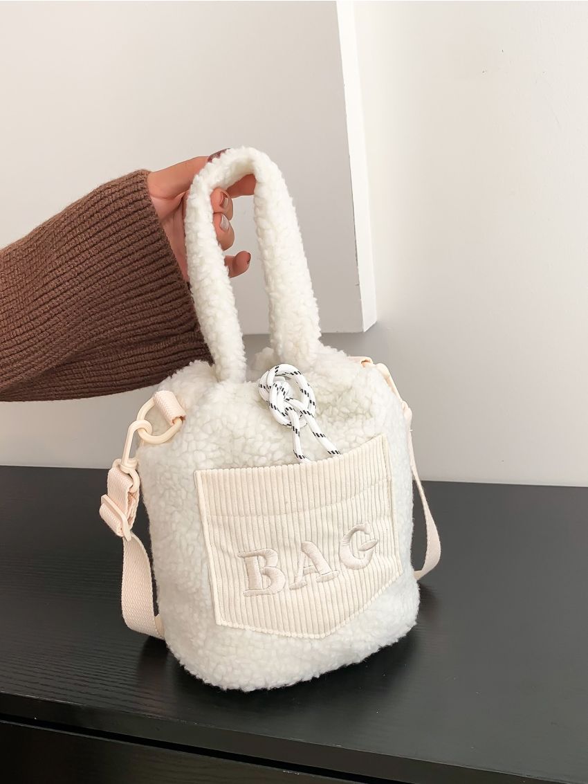 Mini Letter Embroidery Fluffy Bucket Bag