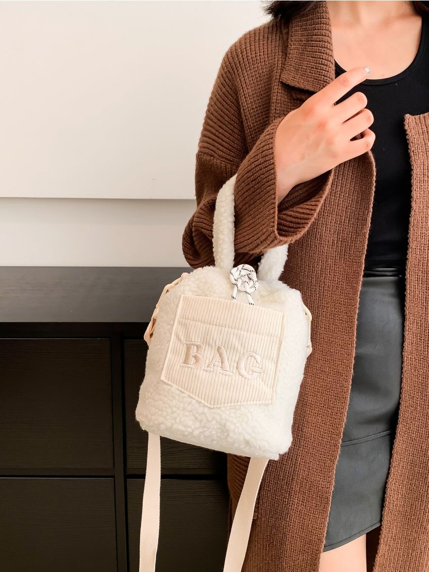Mini Letter Embroidery Fluffy Bucket Bag