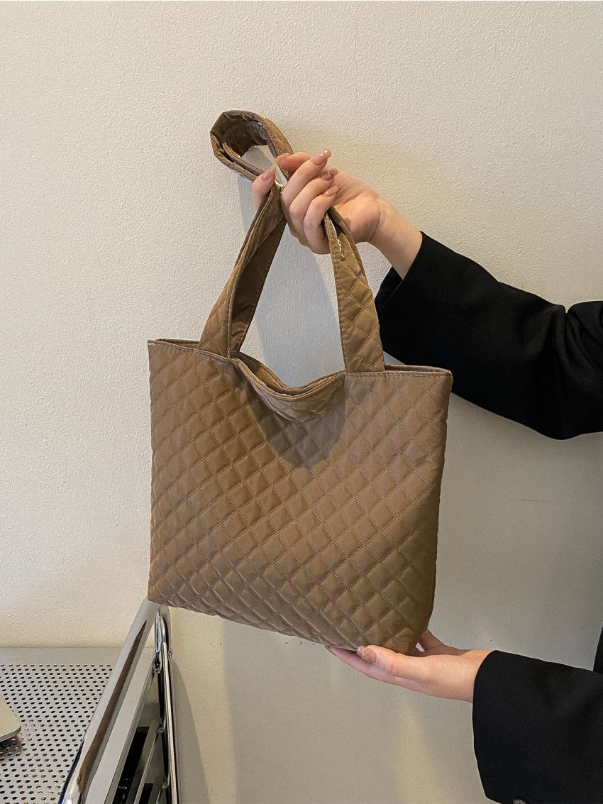Quilted Detail Square Bag Minimalist Double Handle