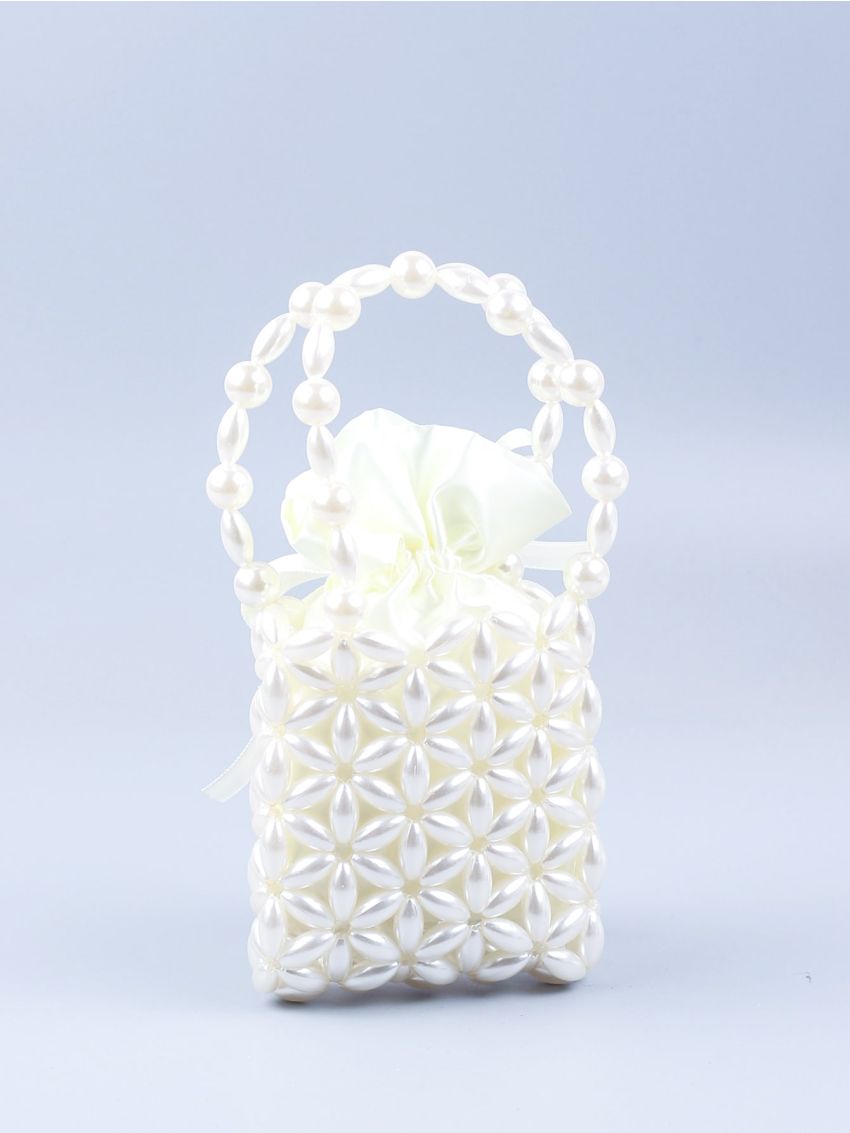 Mini Faux Pearl Decor Hollow Out Satchel Bag