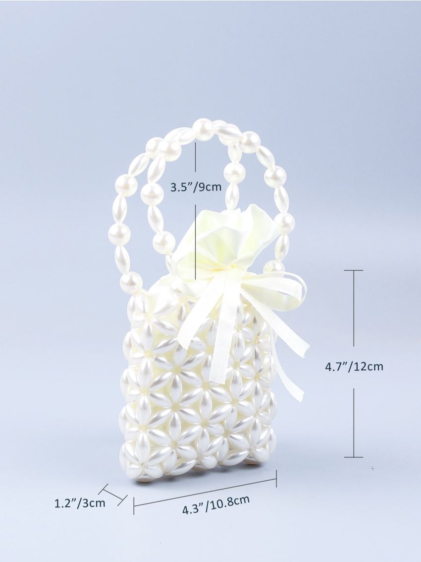 Mini Faux Pearl Decor Hollow Out Satchel Bag