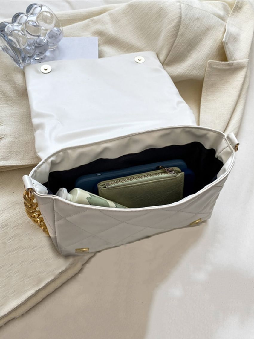 Quilted Studded Decor Flap Chain Square Bag