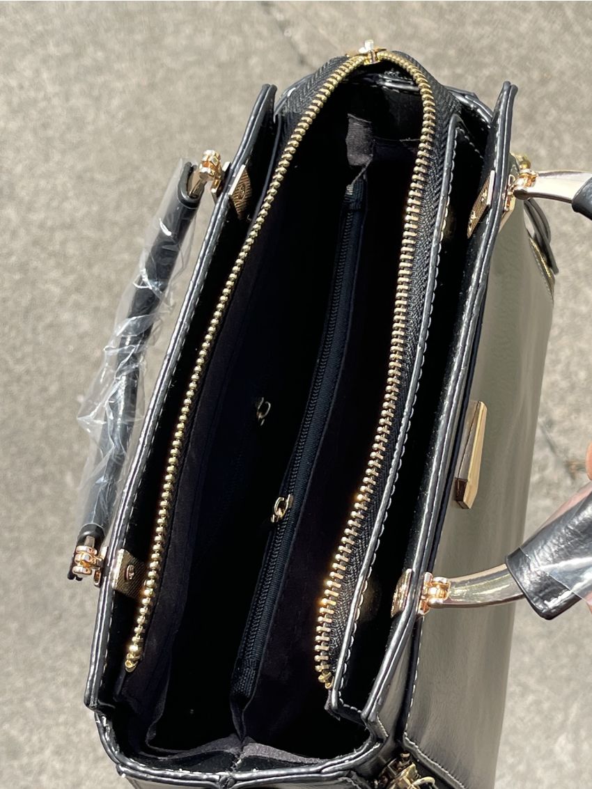 Retro Style Handbag, Women's Simple Zipper Purse Artificial Leather Crossbody Bag Metal Detail Square Bag