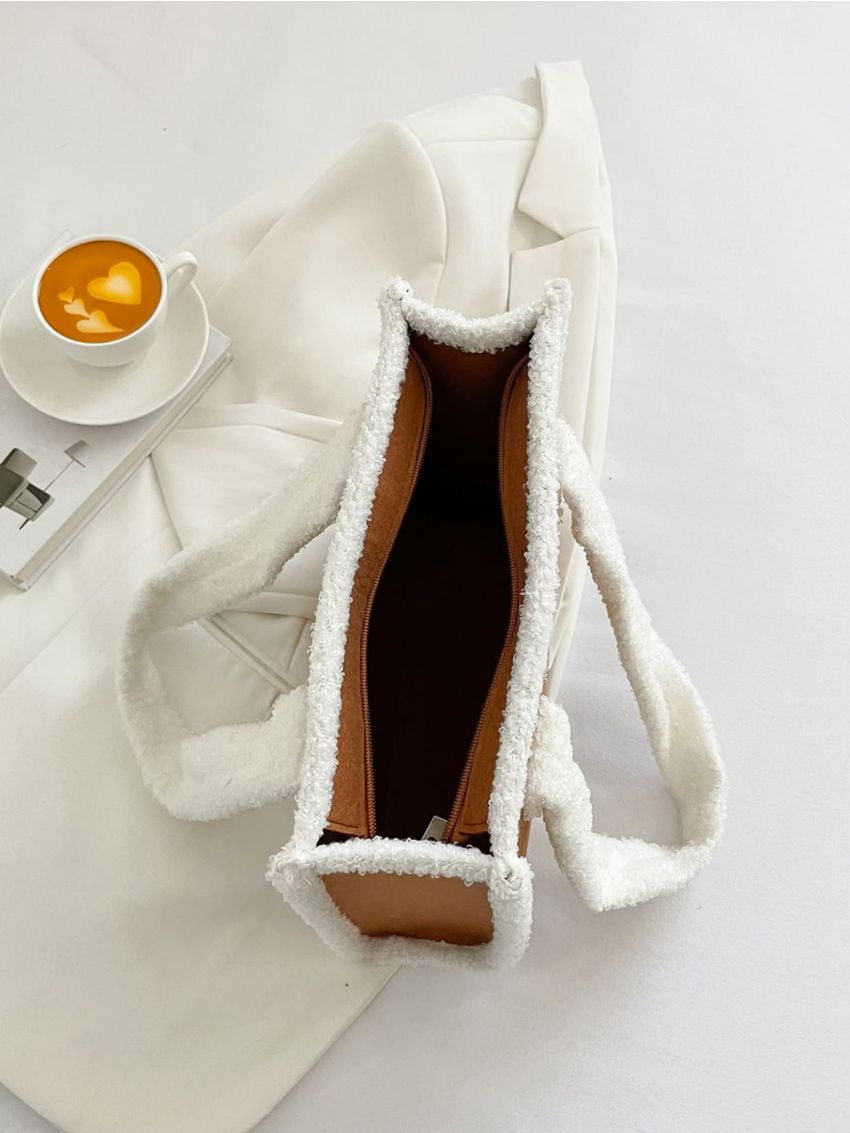 Contrast Binding Shoulder Tote Bag