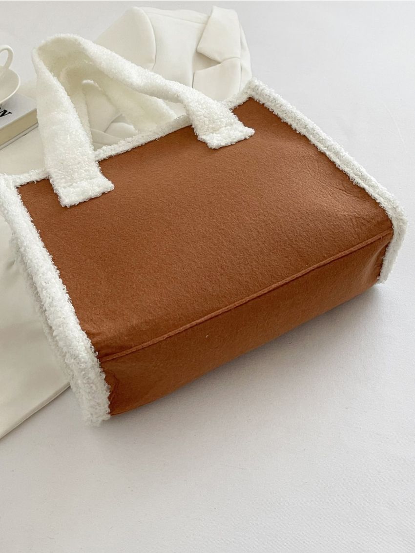 Contrast Binding Shoulder Tote Bag