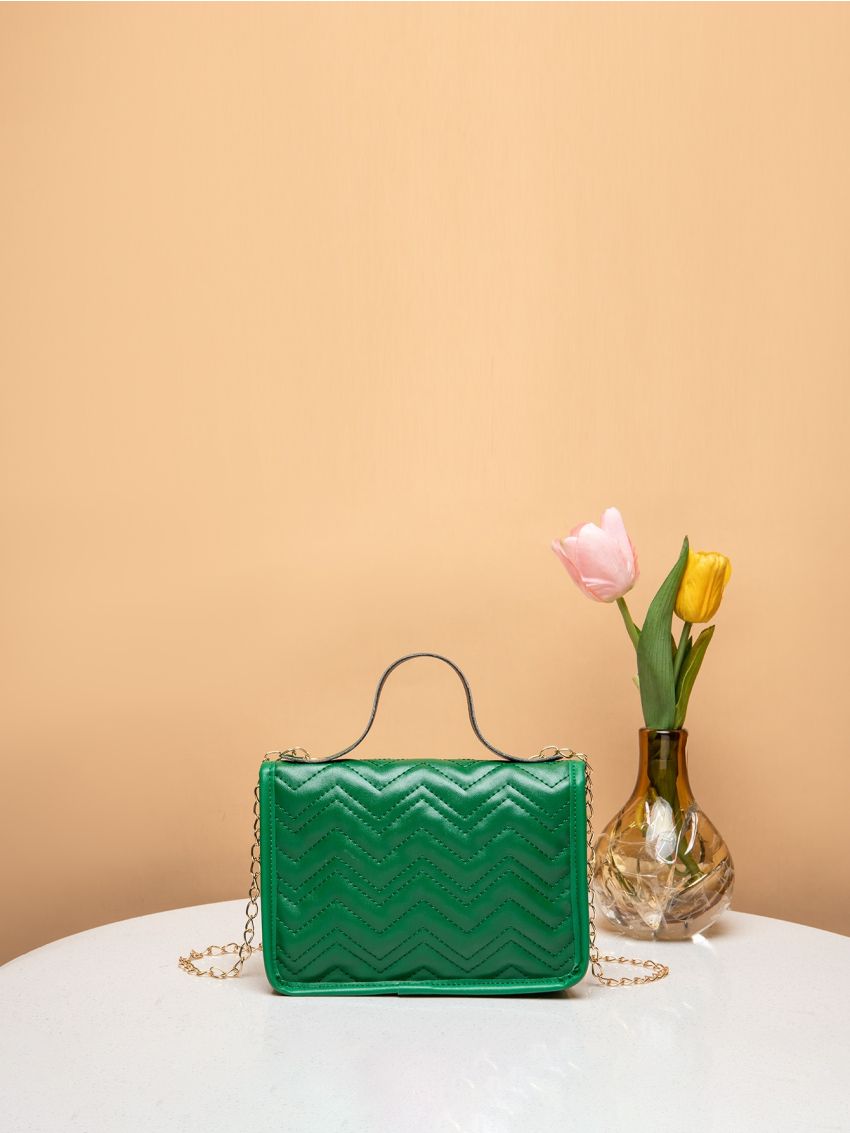 Mini Chevron Detail Flap Chain Square Bag