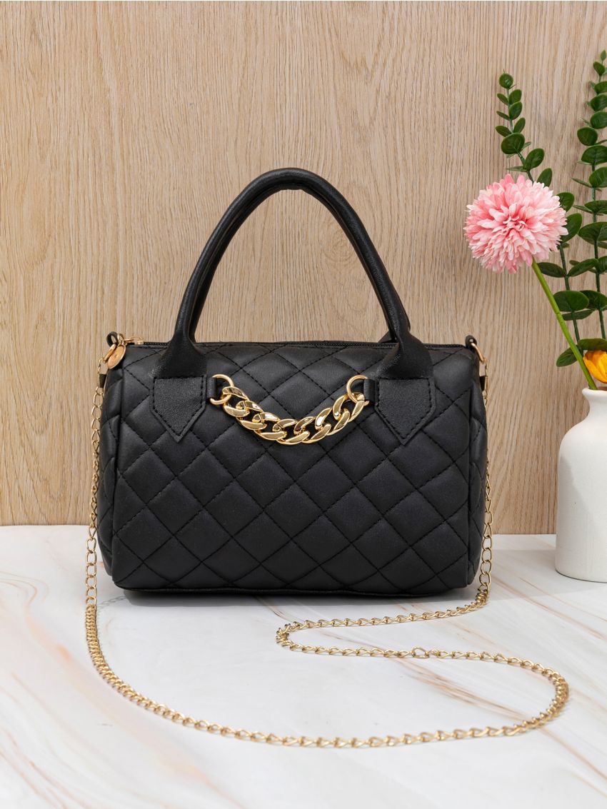 Quilted Chain Decor Boston Bag