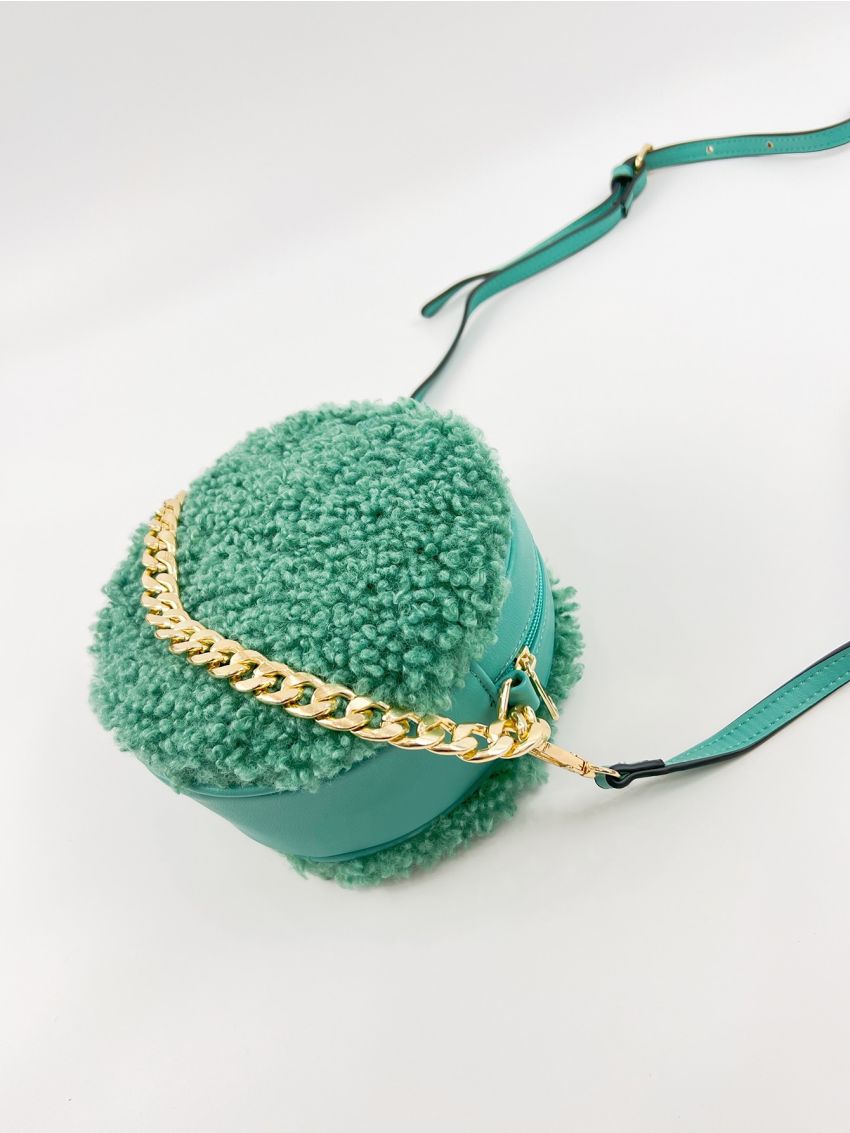 Mini Chain Decor Fuzzy Circle Bag