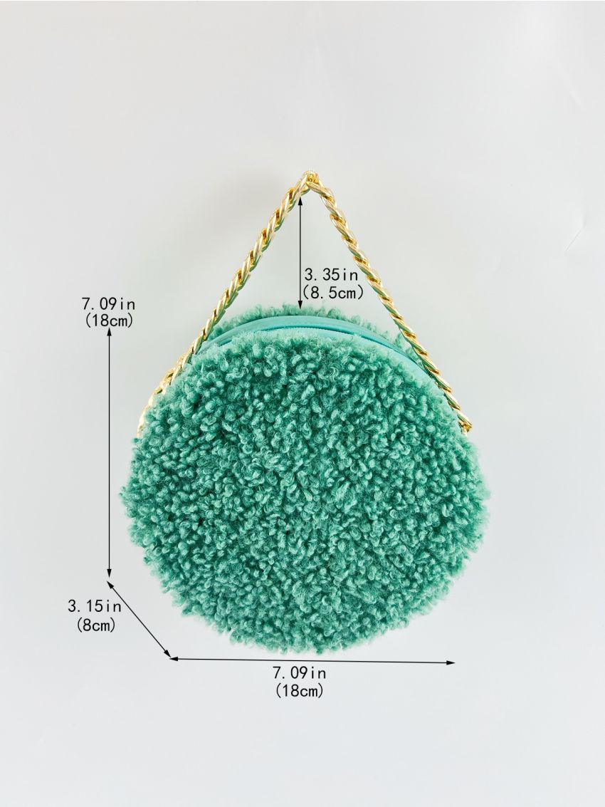 Mini Chain Decor Fuzzy Circle Bag