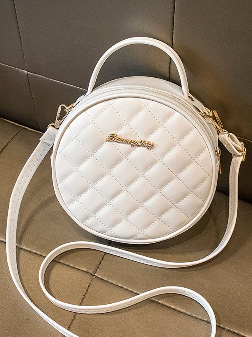 Mini Letter Decor Argyle Quilted Circle Bag