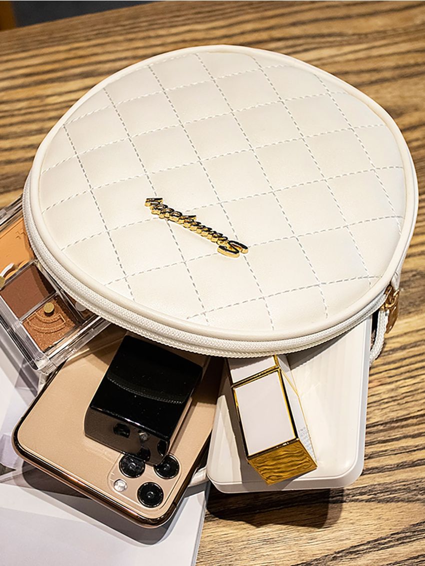 Mini Letter Decor Argyle Quilted Circle Bag