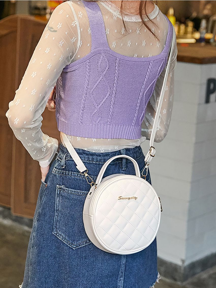 Mini Letter Decor Argyle Quilted Circle Bag