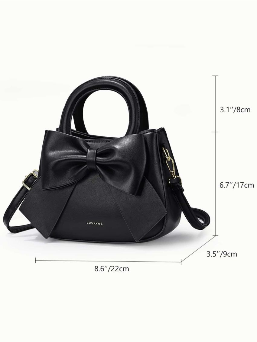 Fashion Bow Decor Handbag, Women's Double Handle Purse, Small Artificial Leather Crossbody Bag