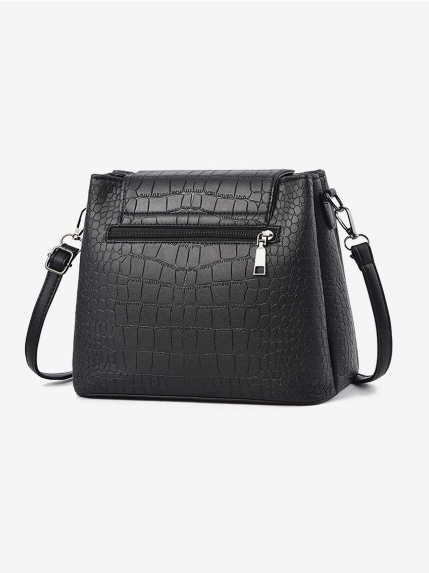 Crocodile Embossed Letter Decor Flap Square Bag, Mothers Day Gift For Mom