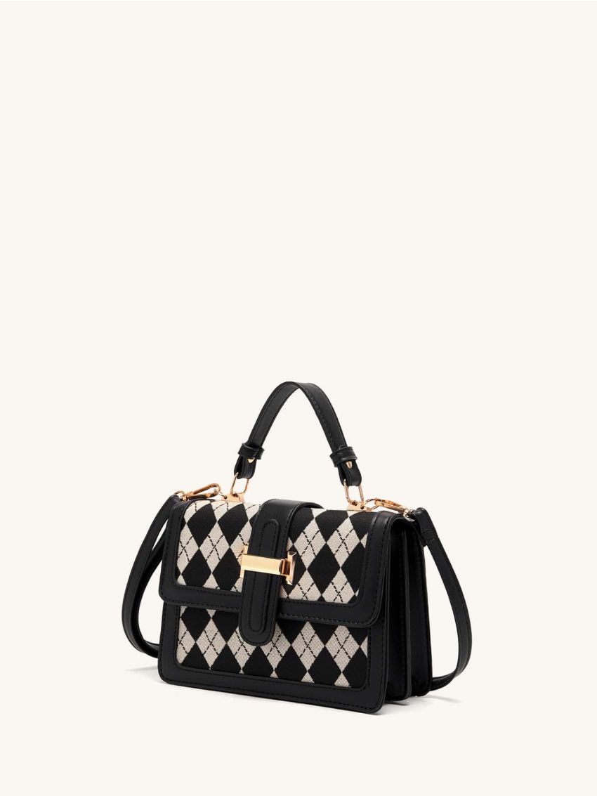 Mini Argyle Pattern Flap Square Bag