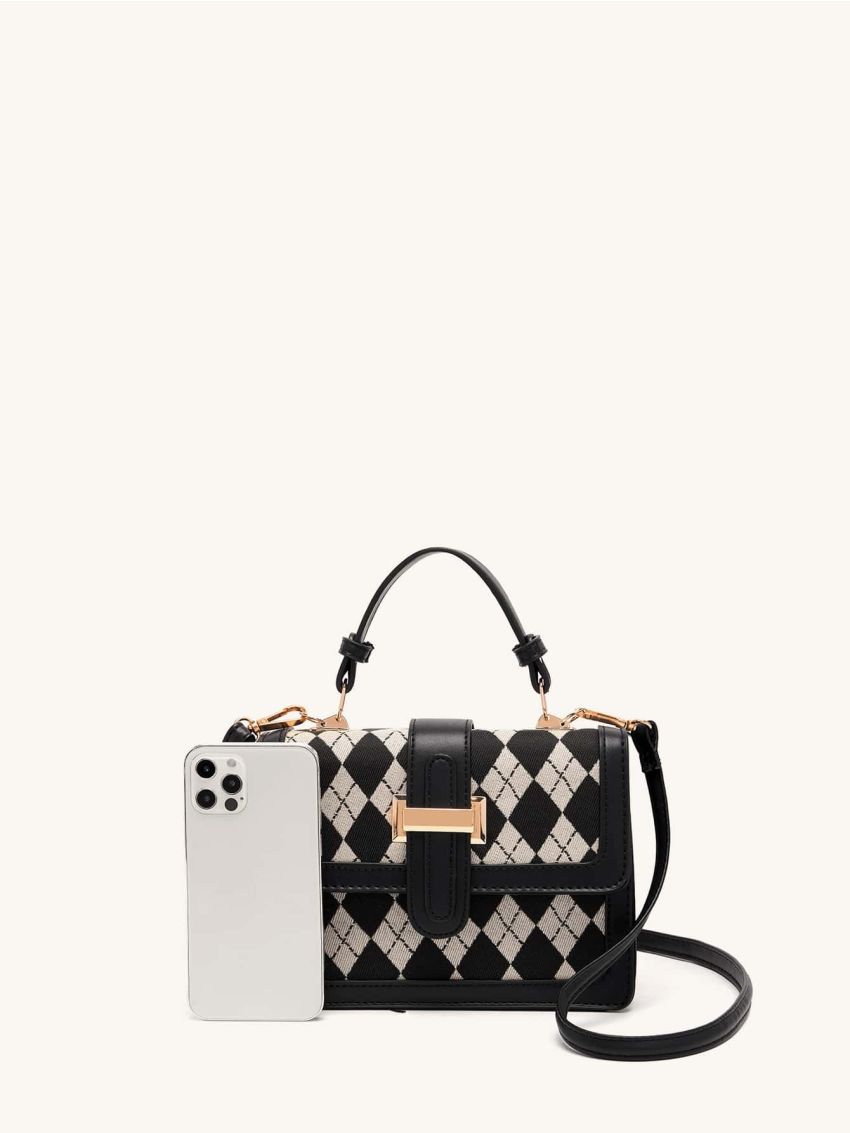 Mini Argyle Pattern Flap Square Bag