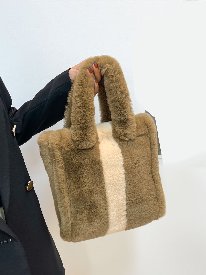 Two Tone Fluffy Satchel Bag