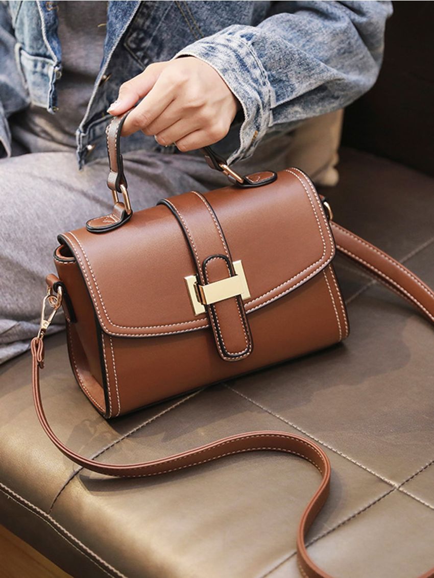 Metal Decor Top Handle Flap Square Bag