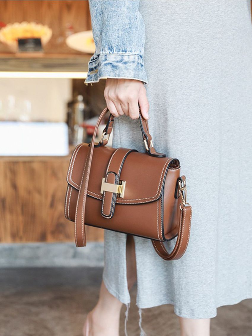 Metal Decor Top Handle Flap Square Bag